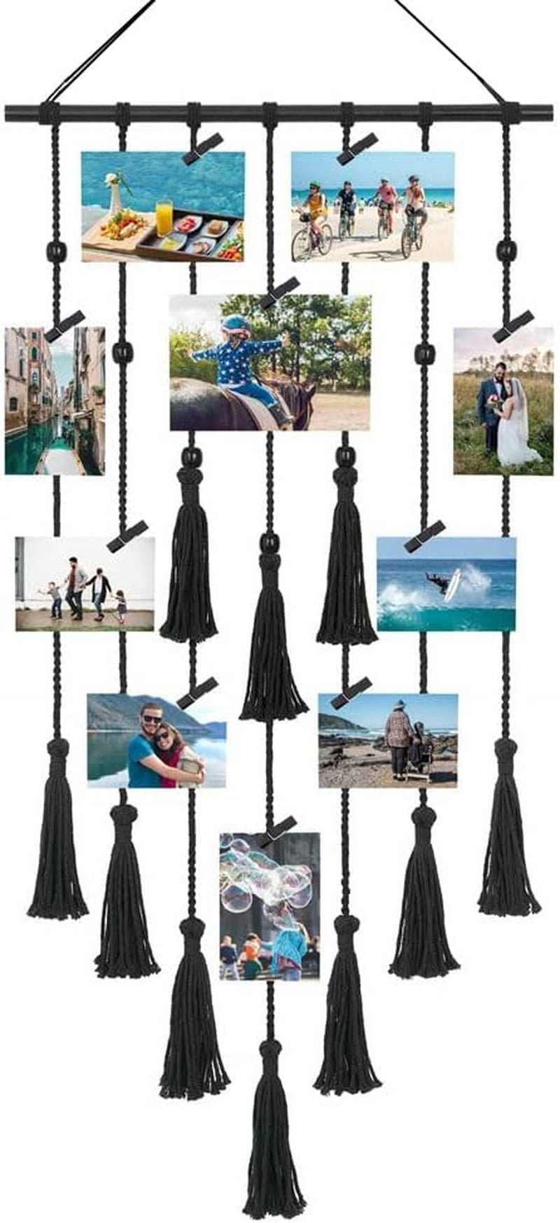 Foto tapiz cuerda foto clips madera ganchos Hogar - Accesorios y Decoración Naty Shop Negro