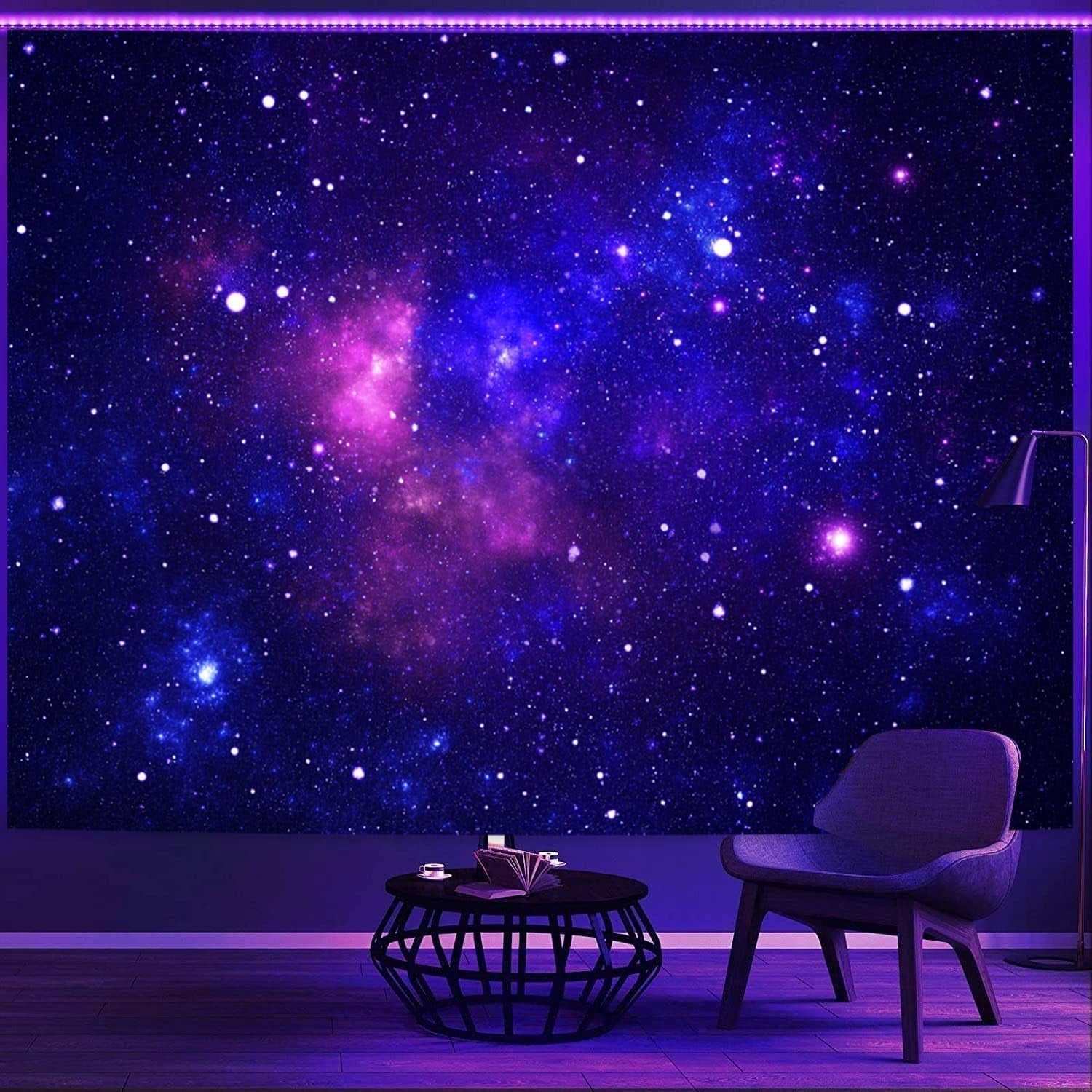 Tapiz galaxia luz negra cielo estrellado azul reactivo Hogar - Accesorios y Decoración Naty Shop Galaxy 150L X 130B Cm