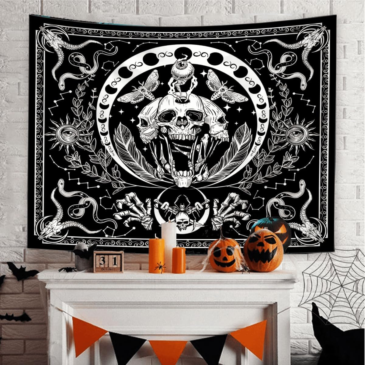 Tapiz gótico banner halloween negro blanco Hogar - Accesorios y Decoración Naty Shop