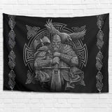 Tapiz gris vikingo odin hacha espada cuervo cruz Hogar - Accesorios y Decoración Naty Shop