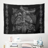 Tapiz gris vikingo odin hacha espada cuervo cruz Hogar - Accesorios y Decoración Naty Shop