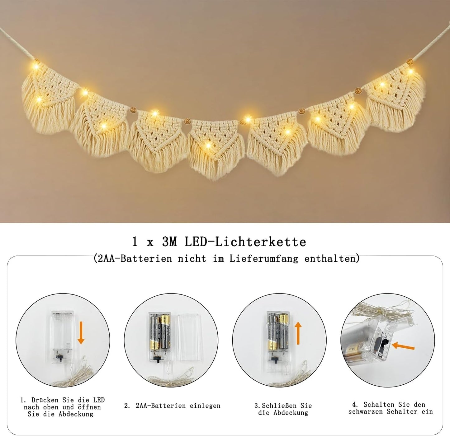Tapiz ihonyi deco chic guirnalda flecos led Hogar - Accesorios y Decoración Naty Shop
