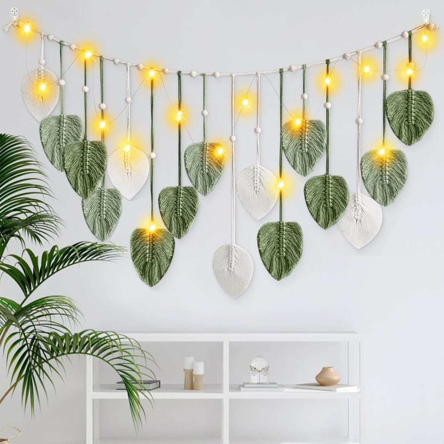 Tapiz ihonyi deco chic guirnalda de flecos led Hogar - Accesorios y Decoración Naty Shop Blanco + verde 160*60cm