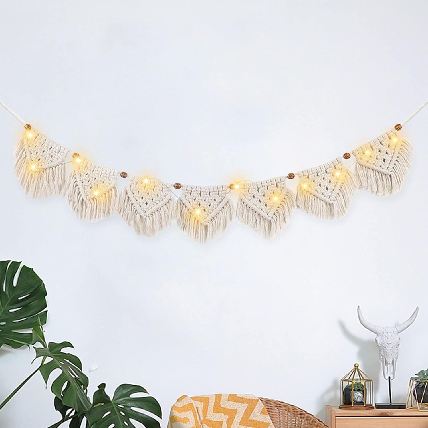 Tapiz ihonyi deco chic guirnalda flecos led Hogar - Accesorios y Decoración Naty Shop Beige 100*17cm