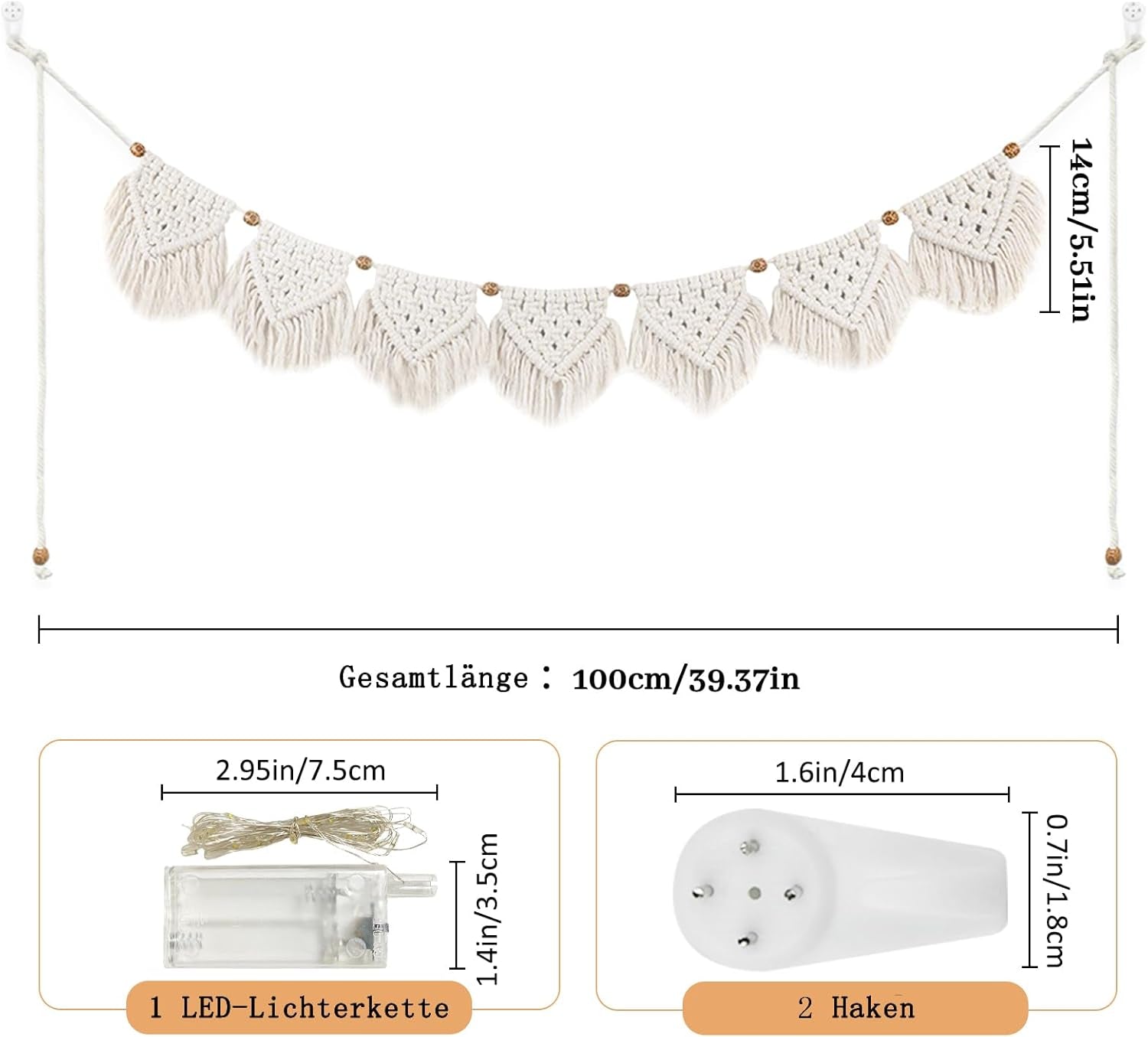 Tapiz ihonyi deco chic guirnalda flecos led Hogar - Accesorios y Decoración Naty Shop