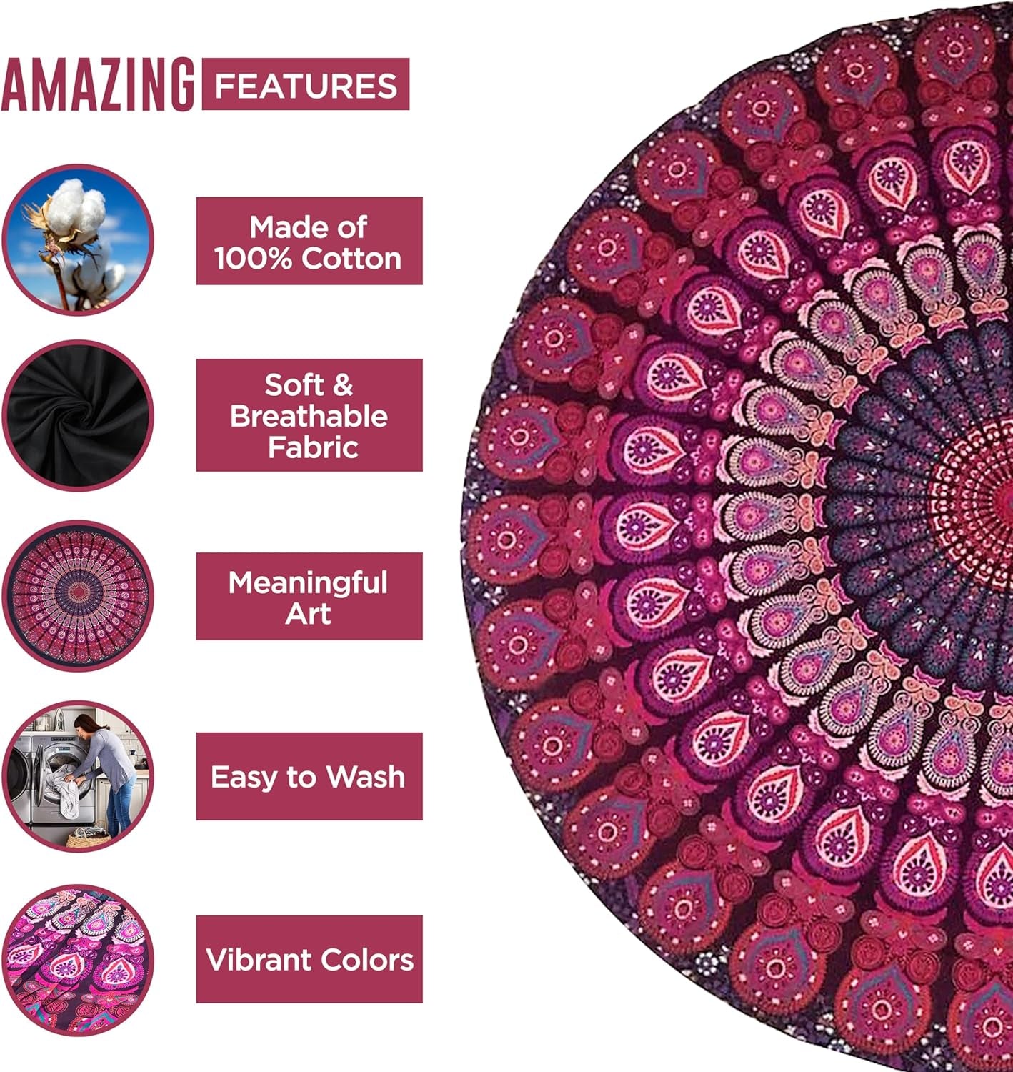 Tapiz India toalla de playa redondo mandala hippie violeta Hogar - Accesorios y Decoración Naty Shop