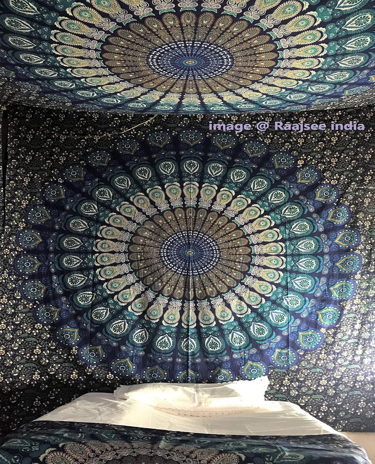 Tapiz indio mandala psicodélico elefante azul turquesa Hogar - Accesorios y Decoración Naty Shop
