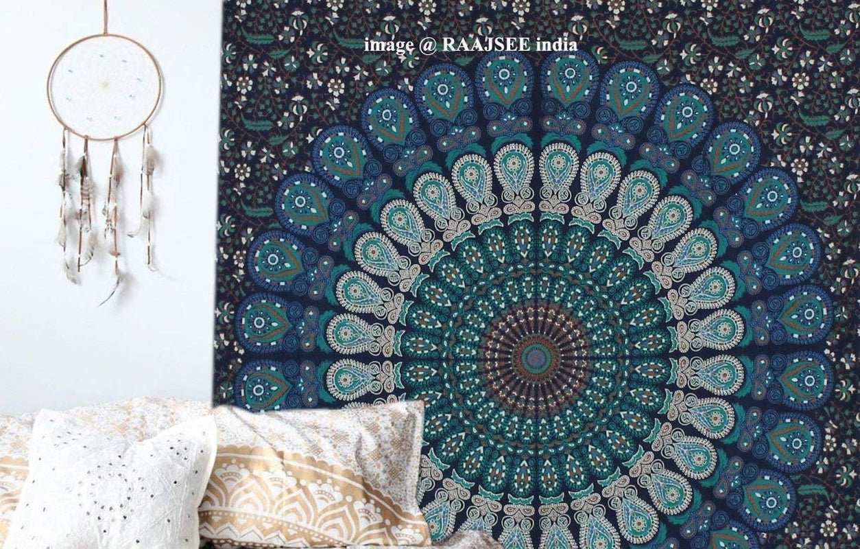 Tapiz indio mandala psicodélico elefante azul turquesa Hogar - Accesorios y Decoración Naty Shop