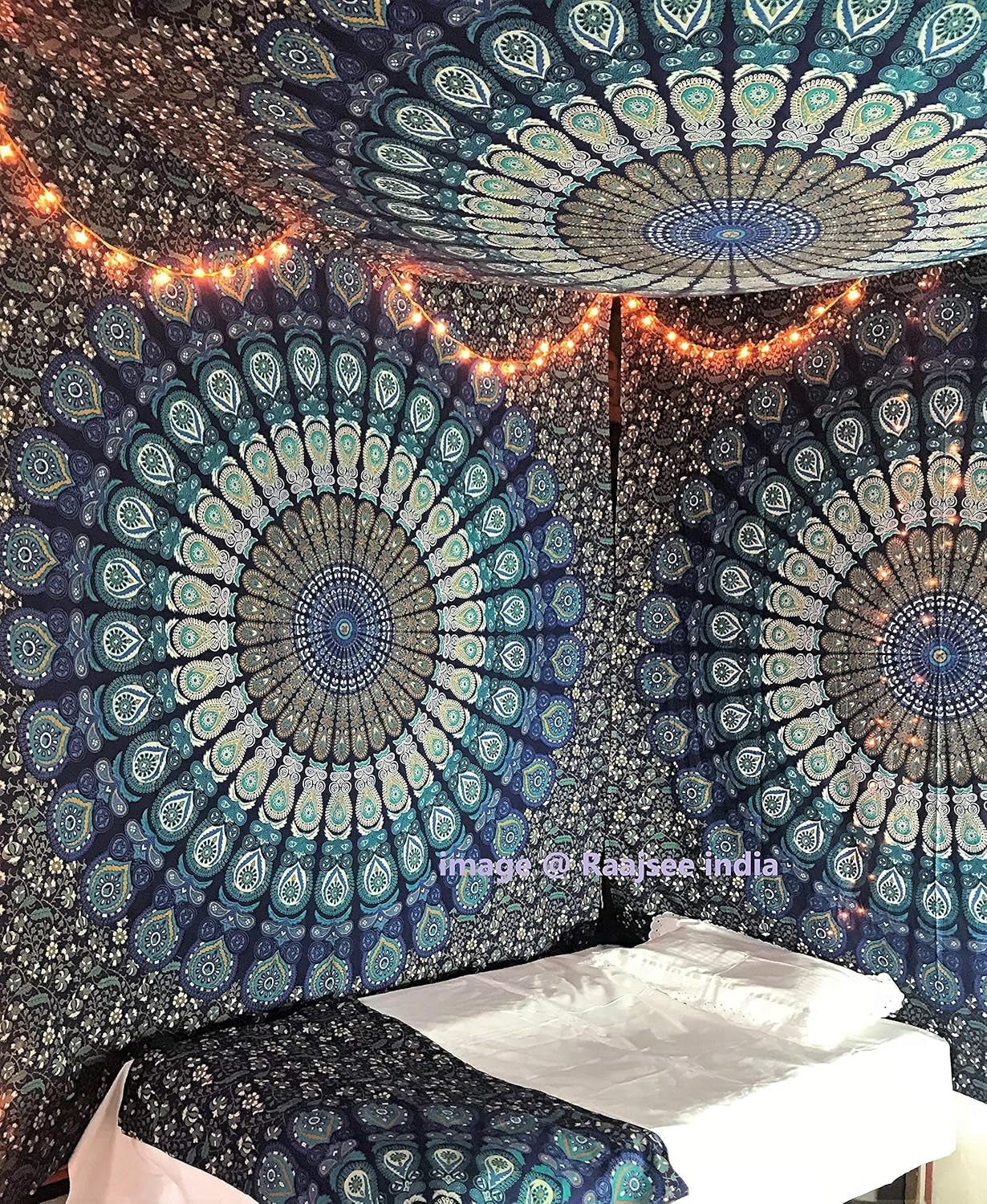 Tapiz indio mandala psicodélico elefante azul turquesa Hogar - Accesorios y Decoración Naty Shop
