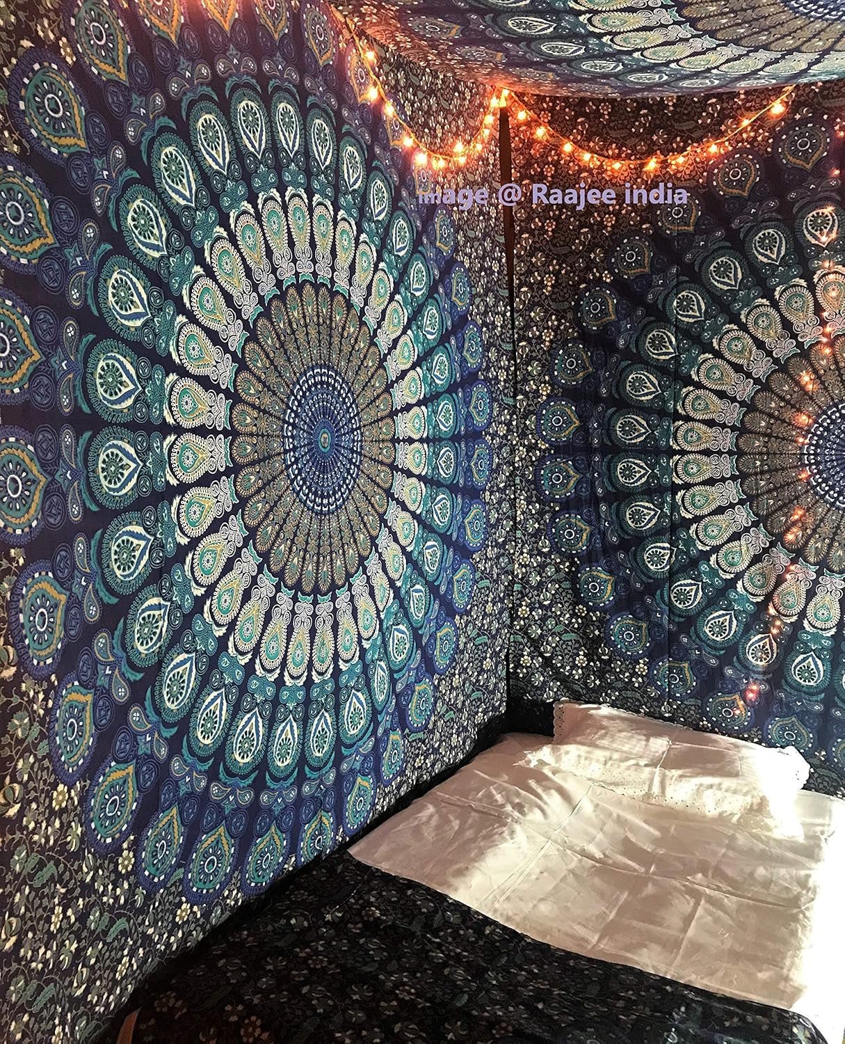 Tapiz indio mandala psicodélico elefante azul turquesa Hogar - Accesorios y Decoración Naty Shop