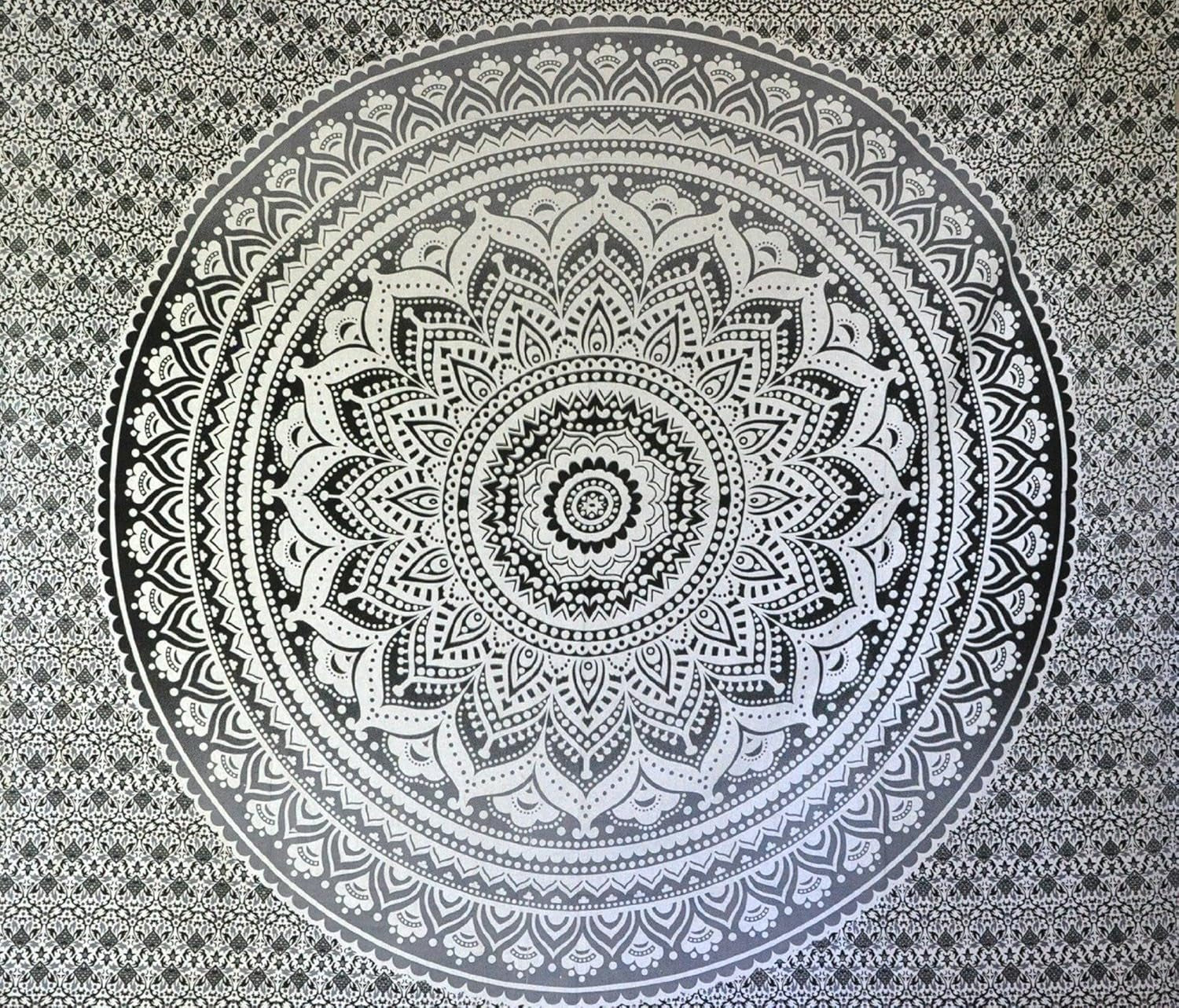 Tapiz indio mandala psicodélico negro blanco India Hogar - Accesorios y Decoración Naty Shop