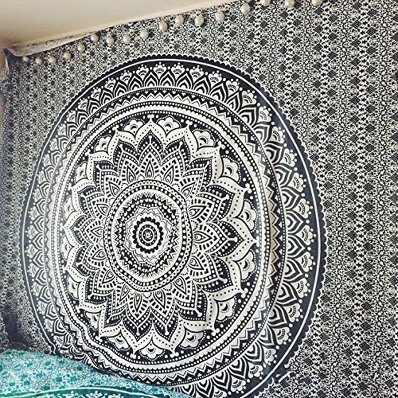 Tapiz indio mandala psicodélico negro blanco India Hogar - Accesorios y Decoración Naty Shop