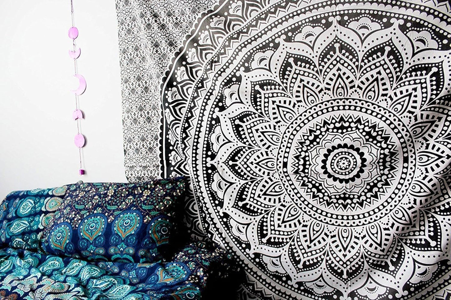 Tapiz indio mandala psicodélico negro blanco India Hogar - Accesorios y Decoración Naty Shop