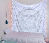 Tapiz indio mandala plateado blanco salón lienzo estético Hogar - Accesorios y Decoración Naty Shop