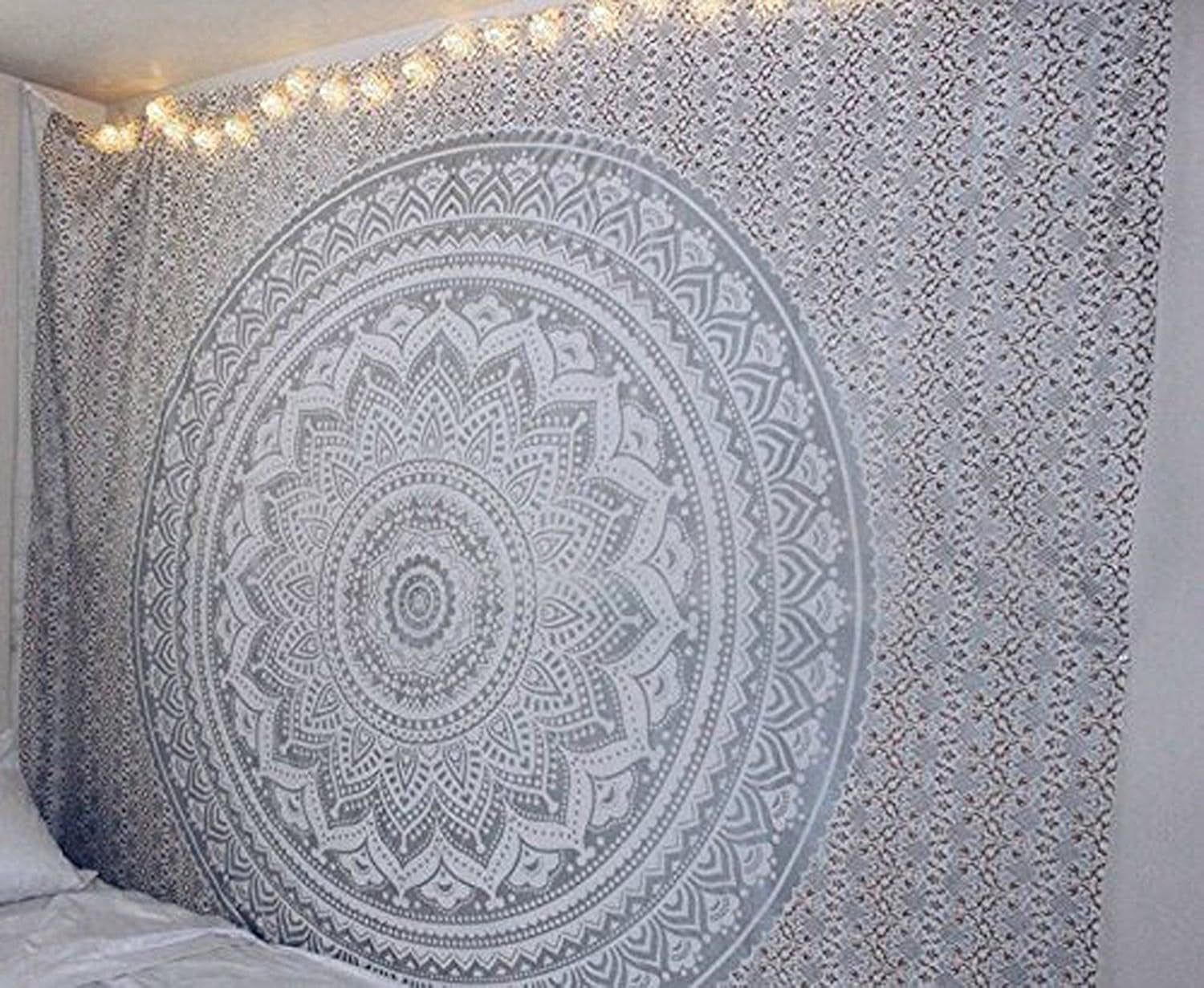 Tapiz indio mandala plateado blanco salón lienzo estético Hogar - Accesorios y Decoraciones Naty Shop Default Title