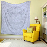 Tapiz indio mandala plateado blanco salón lienzo estético Hogar - Accesorios y Decoración Naty Shop