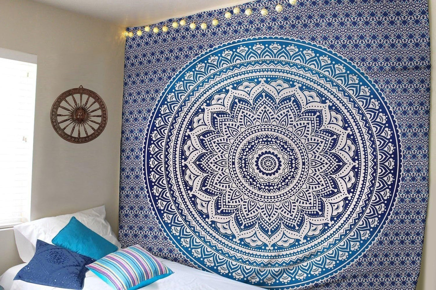 Tapiz indio mandala azul estético decoración de habitaciones Hogar - Accesorios y Decoración Naty Shop