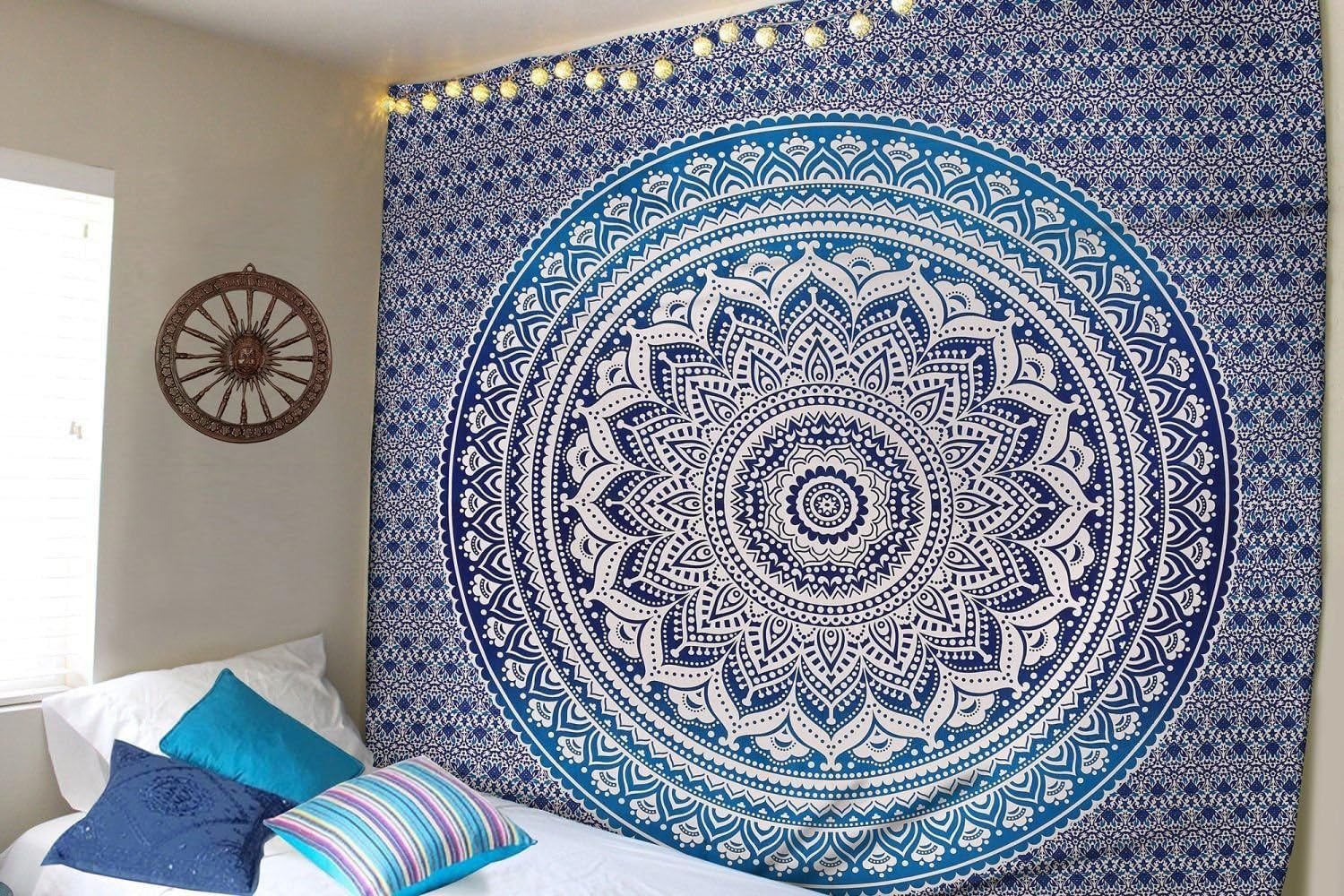 Tapiz indio mandala azul estético decoración de habitaciones Hogar - Accesorios y Decoración Naty Shop