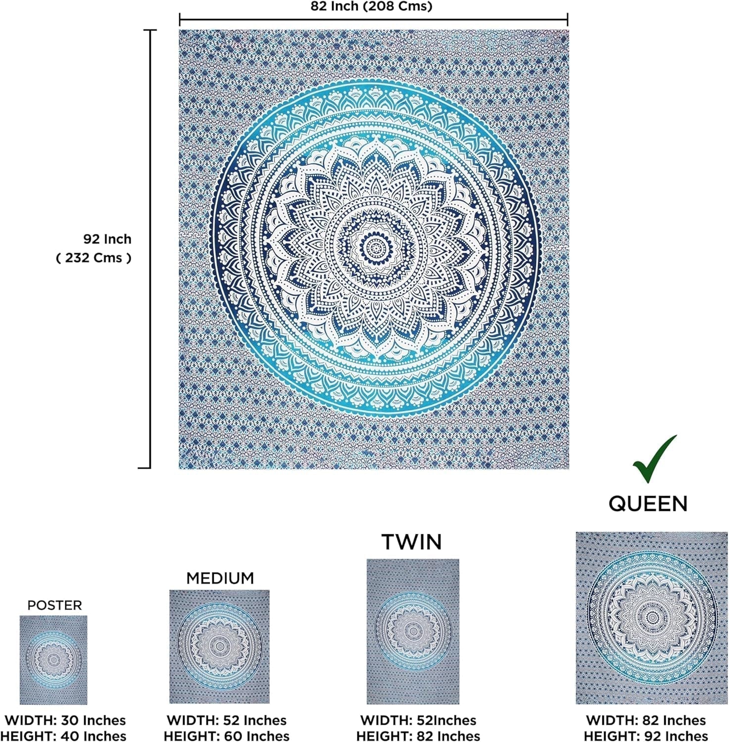 Tapiz indio mandala azul estético decoración de habitaciones Hogar - Accesorios y Decoración Naty Shop
