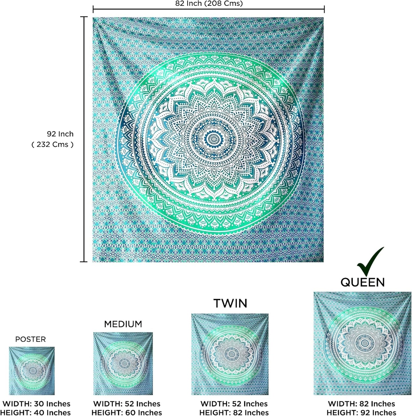Tapiz indio mandala verde decoración estética Decoración hogar - Accesorios y Decoración Naty Shop