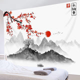 Tapiz japonés lienzo flores de cerezo rojo sol pared Hogar - Accesorios y Decoración Naty Shop