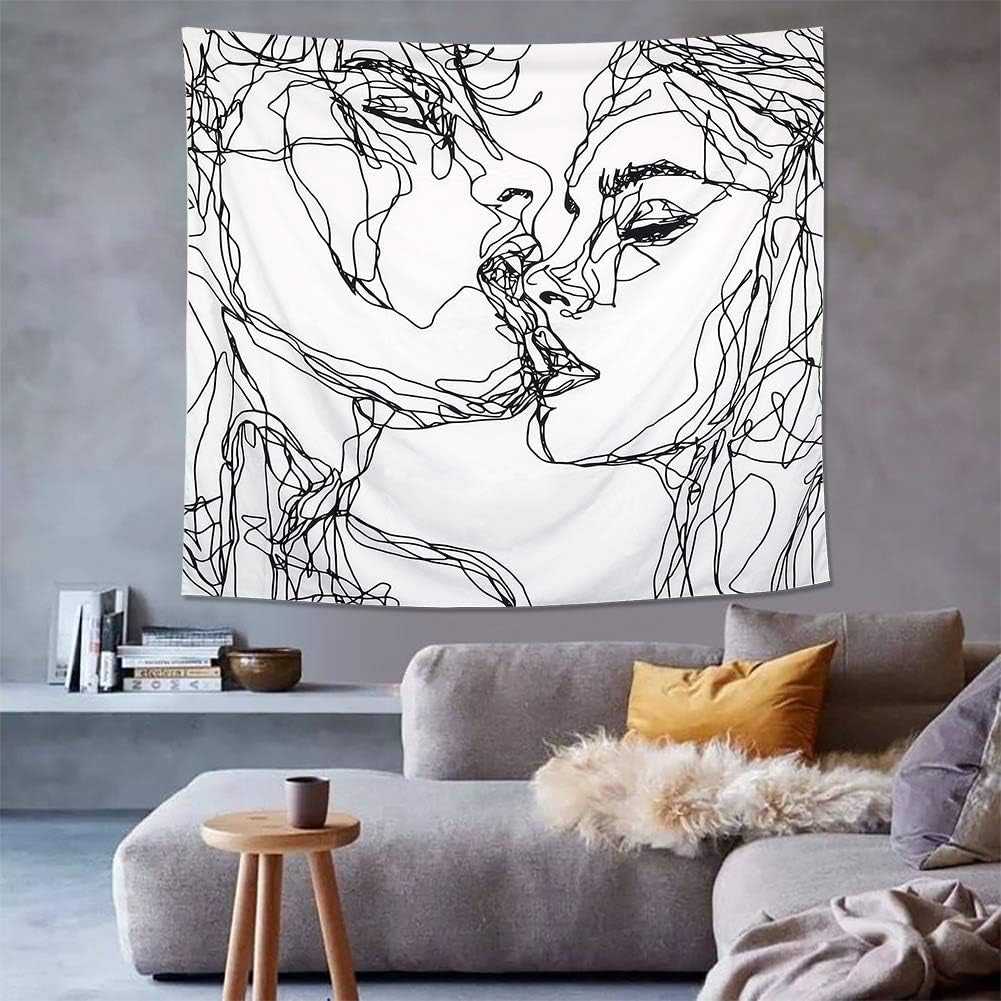 Tapiz lomohoo abstracto sketch art negro blanco besos Hogar - Accesorios y Decoración Naty Shop