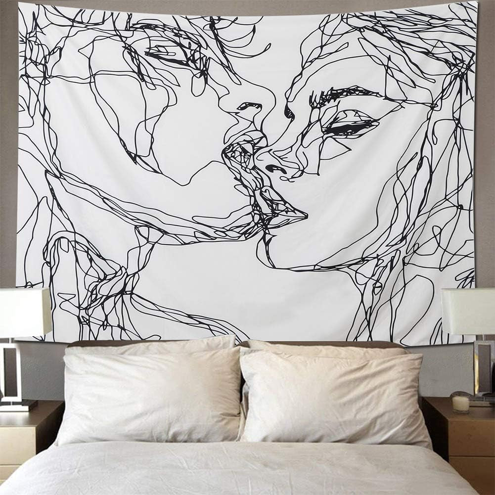 Tapiz lomohoo abstracto sketch art negro blanco besos Hogar - Accesorios y Decoración Naty Shop