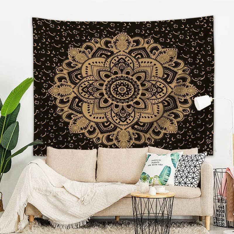 Tapiz mandala indio Majami lona poliéster negro dorado Hogar - Accesorios y Decoración Naty Shop