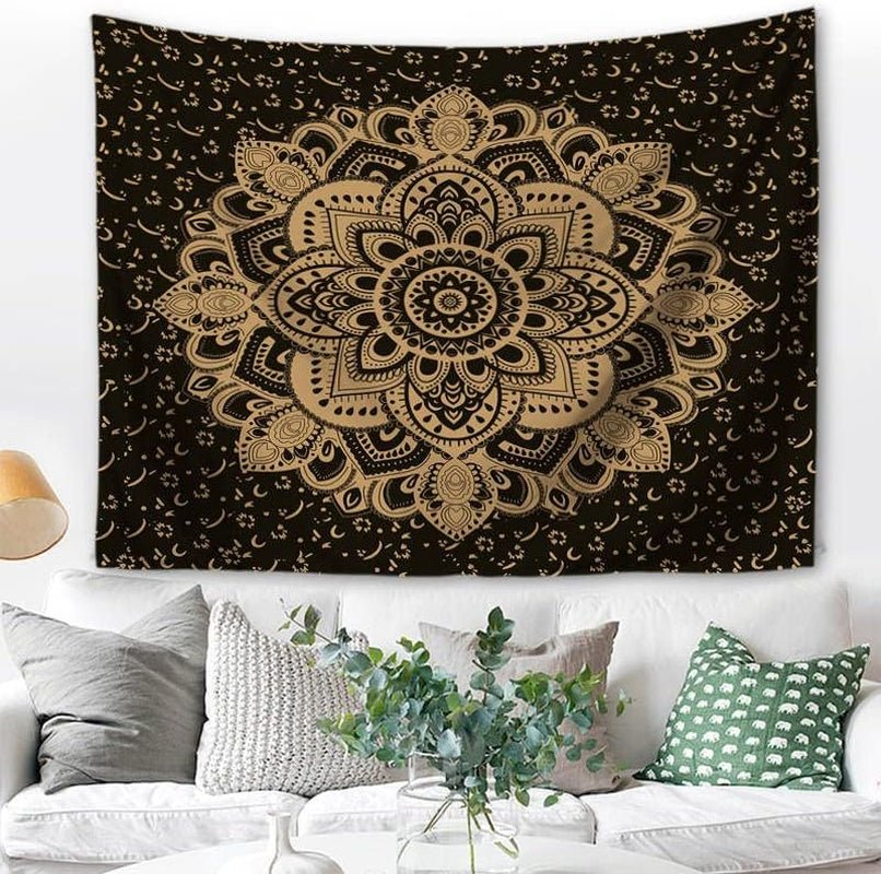 Tapiz mandala indio Majami lona poliéster negro dorado Hogar - Accesorios y Decoración Naty Shop