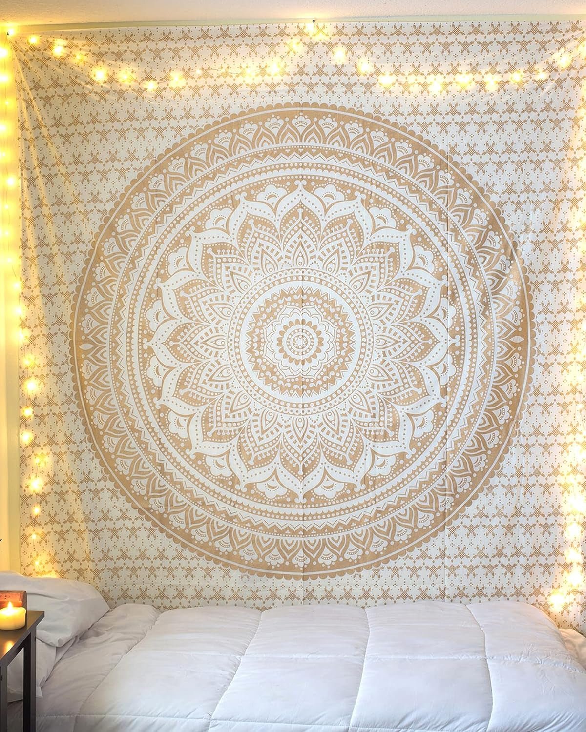 Tapiz Mandala decoración habitación estético lienzo blanco dorado Hogar - Accesorios y Decoraciones Naty Shop Default Title