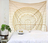 Tapiz Mandala decoración salón estético lienzo blanco dorado Hogar - Accesorios y Decoración Naty Shop
