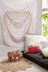 Tapiz Mandala decoración salón estético lienzo blanco dorado Hogar - Accesorios y Decoración Naty Shop