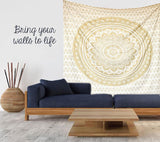 Tapiz Mandala decoración salón estético lienzo blanco dorado Hogar - Accesorios y Decoración Naty Shop