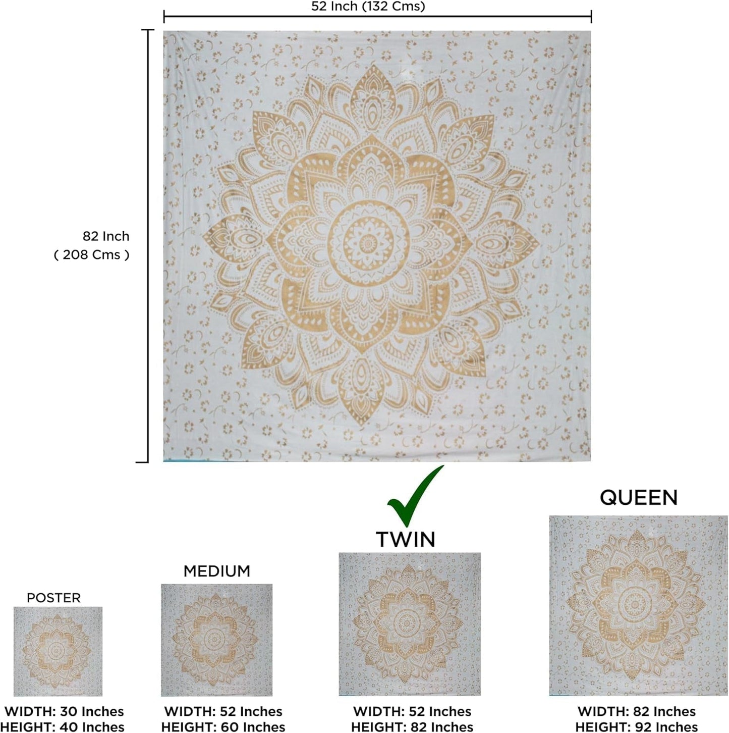 Tapiz mandala decoración salón lienzo oro blanco Hogar - Accesorios y Decoración Naty Shop