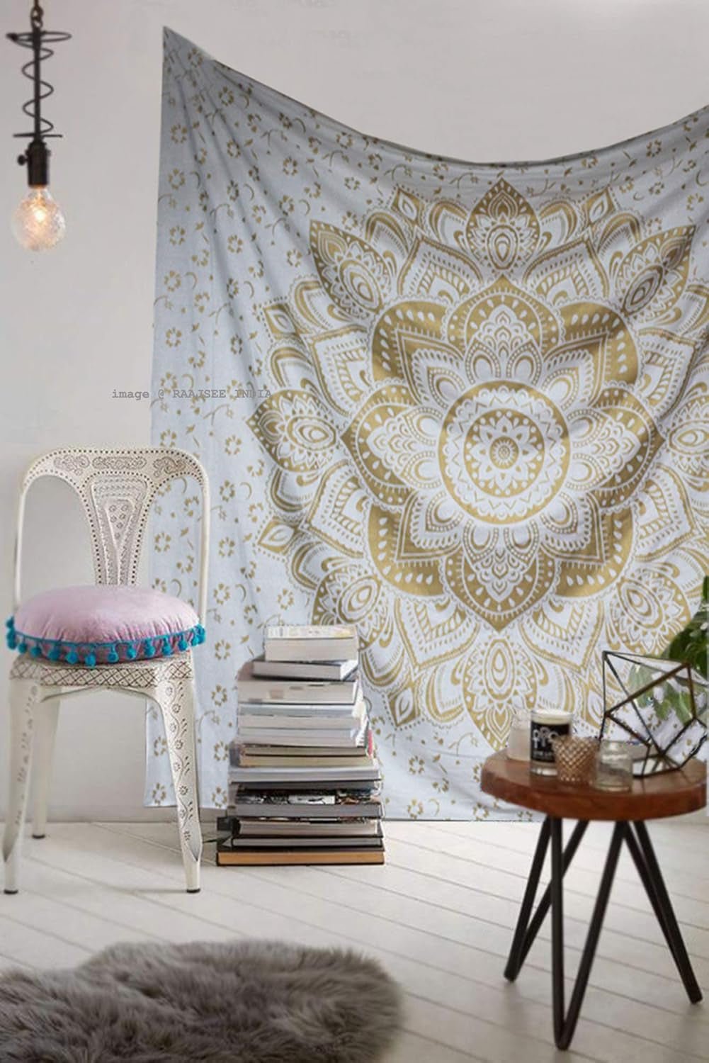 Tapiz Mandala decoración salón lienzo oro blanco Hogar - Accesorios y Decoración Naty Shop Default Title