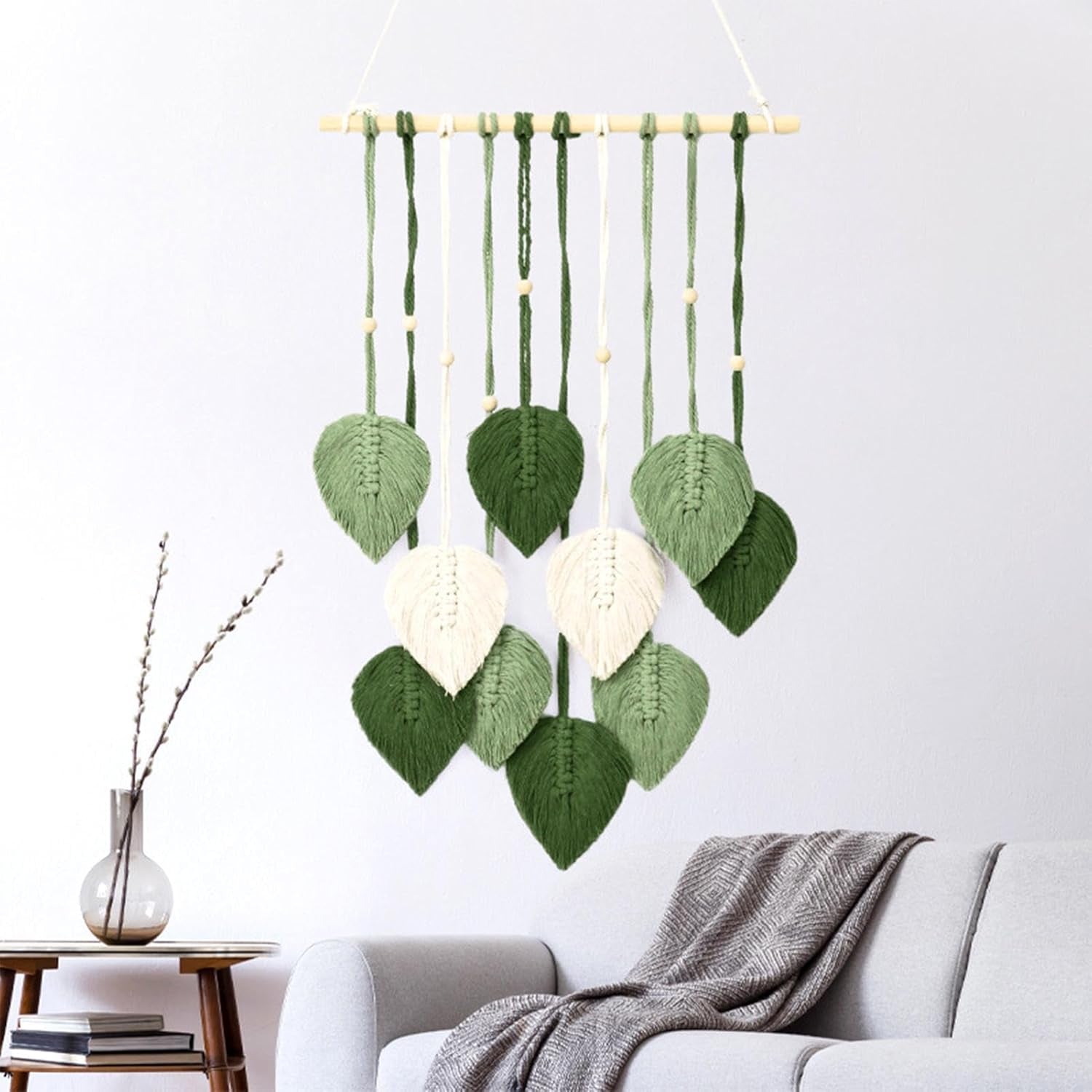 Tapiz hecho a mano cuentas de madera hojas verdes Hogar - Accesorios y Decoración Naty Shop Saludos