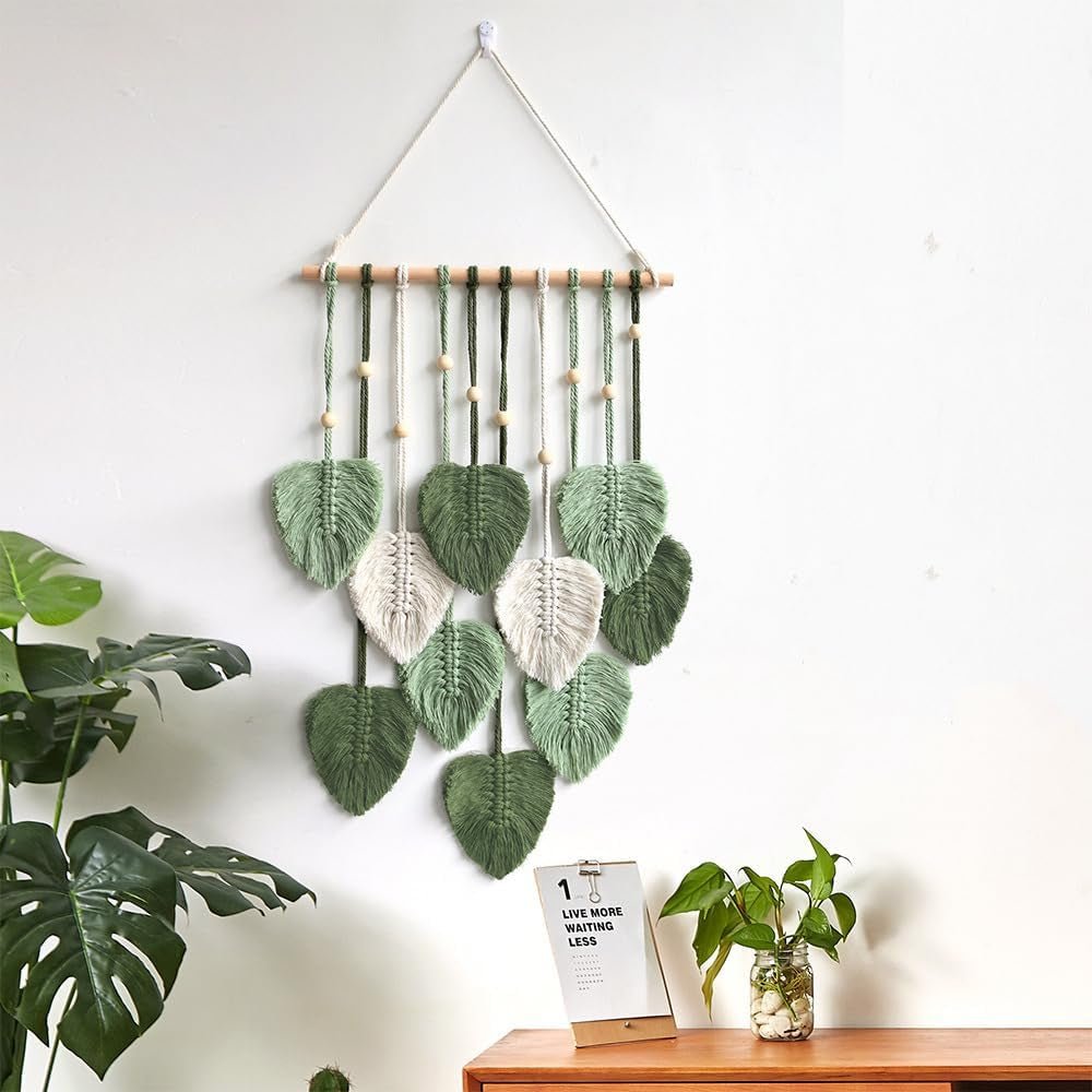 Tapiz hecho a mano con cuentas de madera y hojas verdes Casa - Accesorios y Decoración Naty Shop