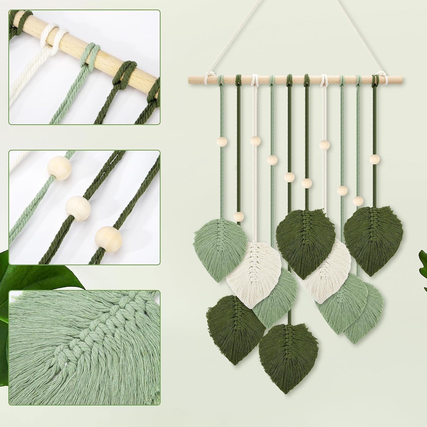 Tapiz cuentas madera hojas verdes gancho Hogar - Accesorios y Decoración Naty Shop