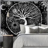 Tapiz negro blanco arbol vida tapiz fases luna Hogar - Accesorios y Decoración Naty Shop