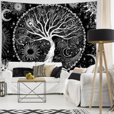 Tapiz negro blanco arbol vida tapiz fases luna Hogar - Accesorios y Decoración Naty Shop