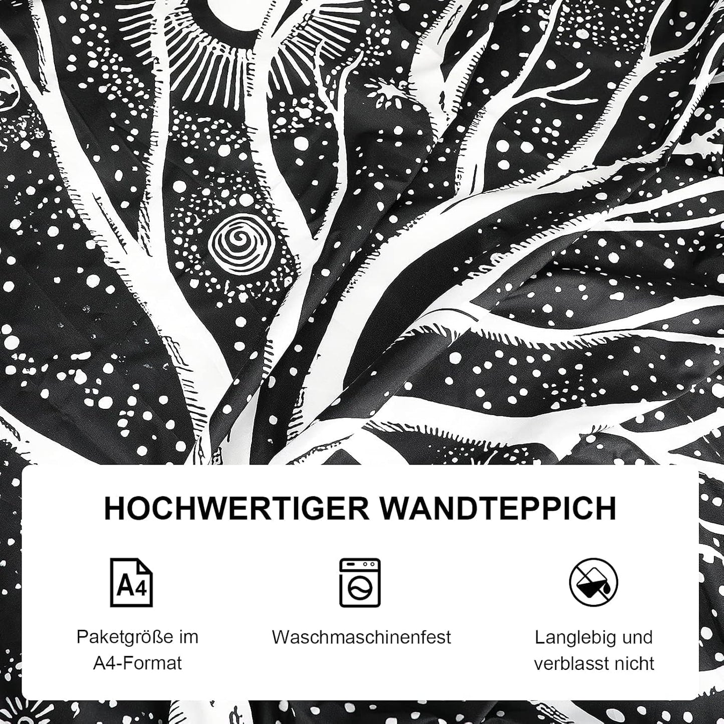 Tapiz negro blanco arbol vida tapiz fases luna Hogar - Accesorios y Decoración Naty Shop