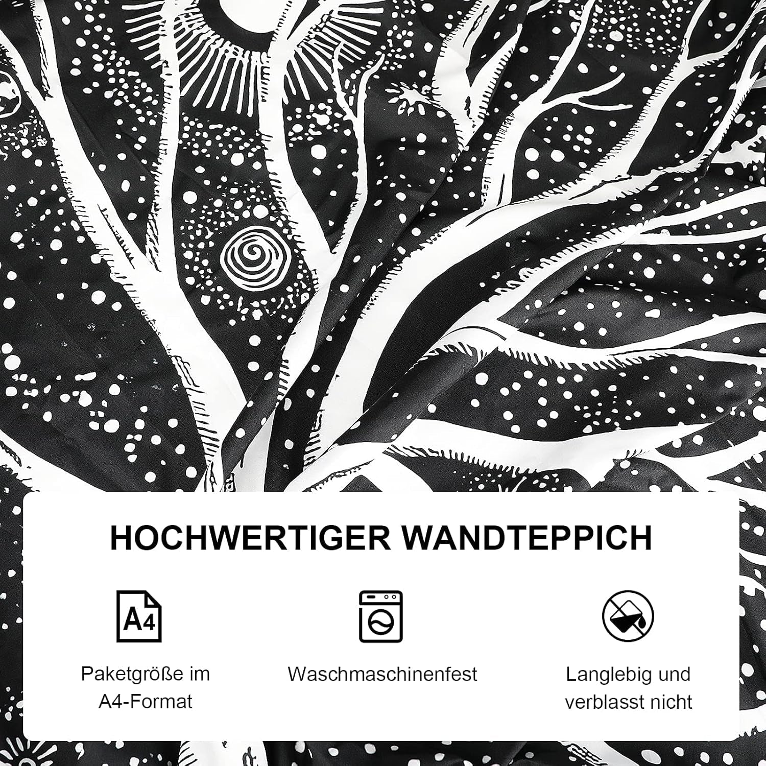Tapiz negro blanco arbol vida tapiz fases luna Hogar - Accesorios y Decoración Naty Shop