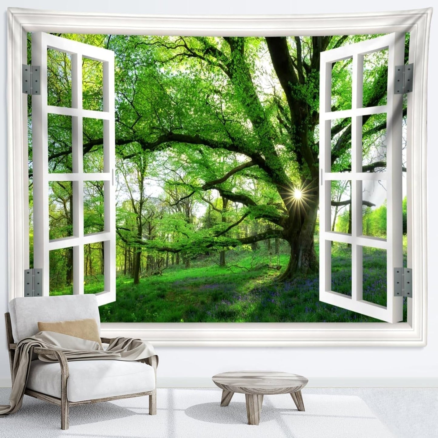 Tapiz paisaje selvático xxl bosque ventana tela Hogar - Accesorios y Decoración Naty Shop 240L X 220B Cm