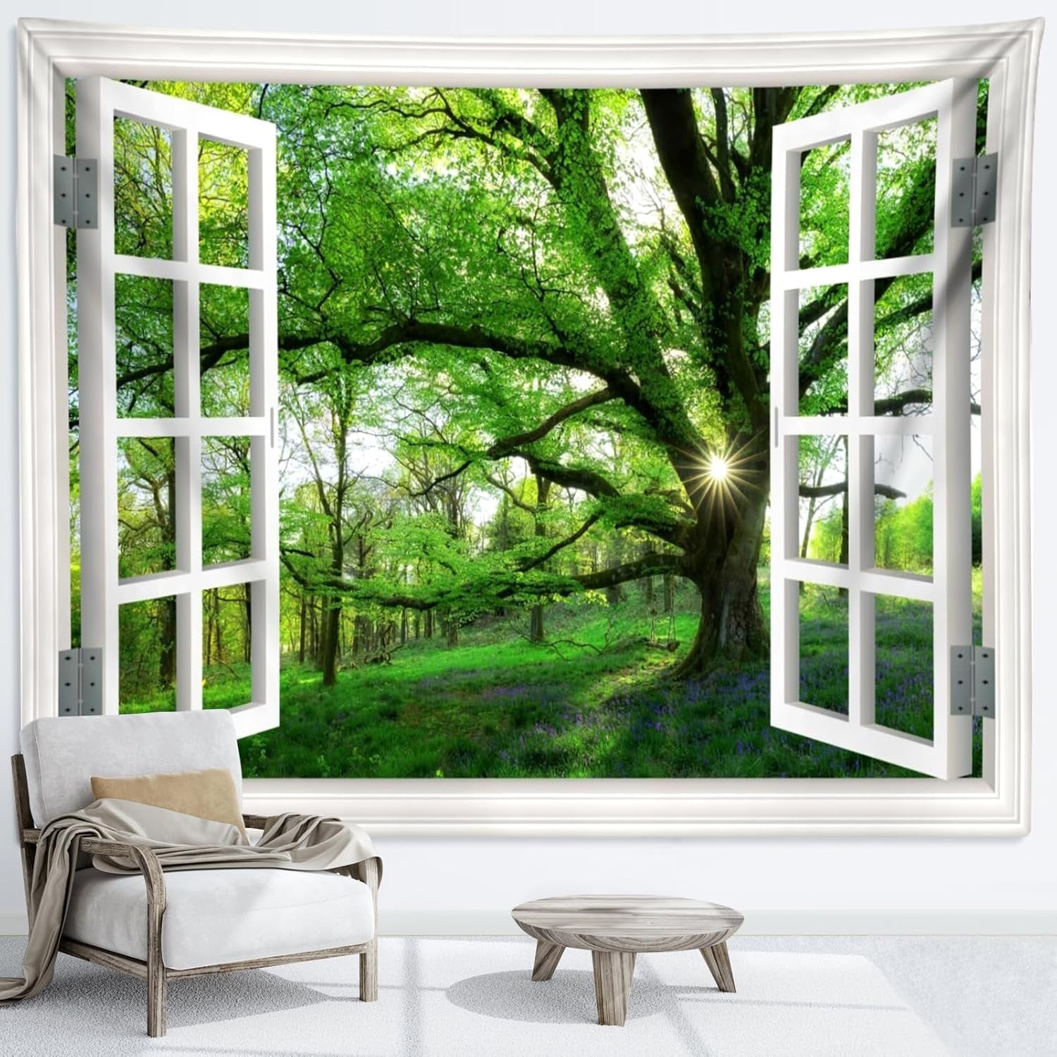 Tapiz paisaje selvático xxl bosque ventana tela Hogar - Accesorios y Decoración Naty Shop 240L X 220B Cm