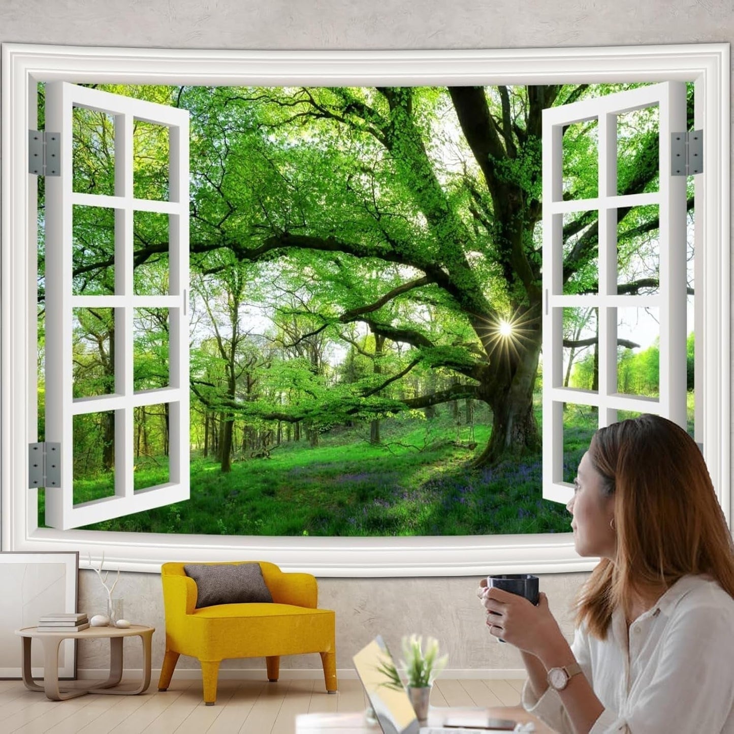 Tapiz paisaje selvático xxl bosque ventana tela Hogar - Accesorios y Decoración Naty Shop 350L X 256B Cm