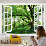 Tapiz paisaje selvático xxl bosque ventana tela Hogar - Accesorios y Decoración Naty Shop 350L X 256B Cm