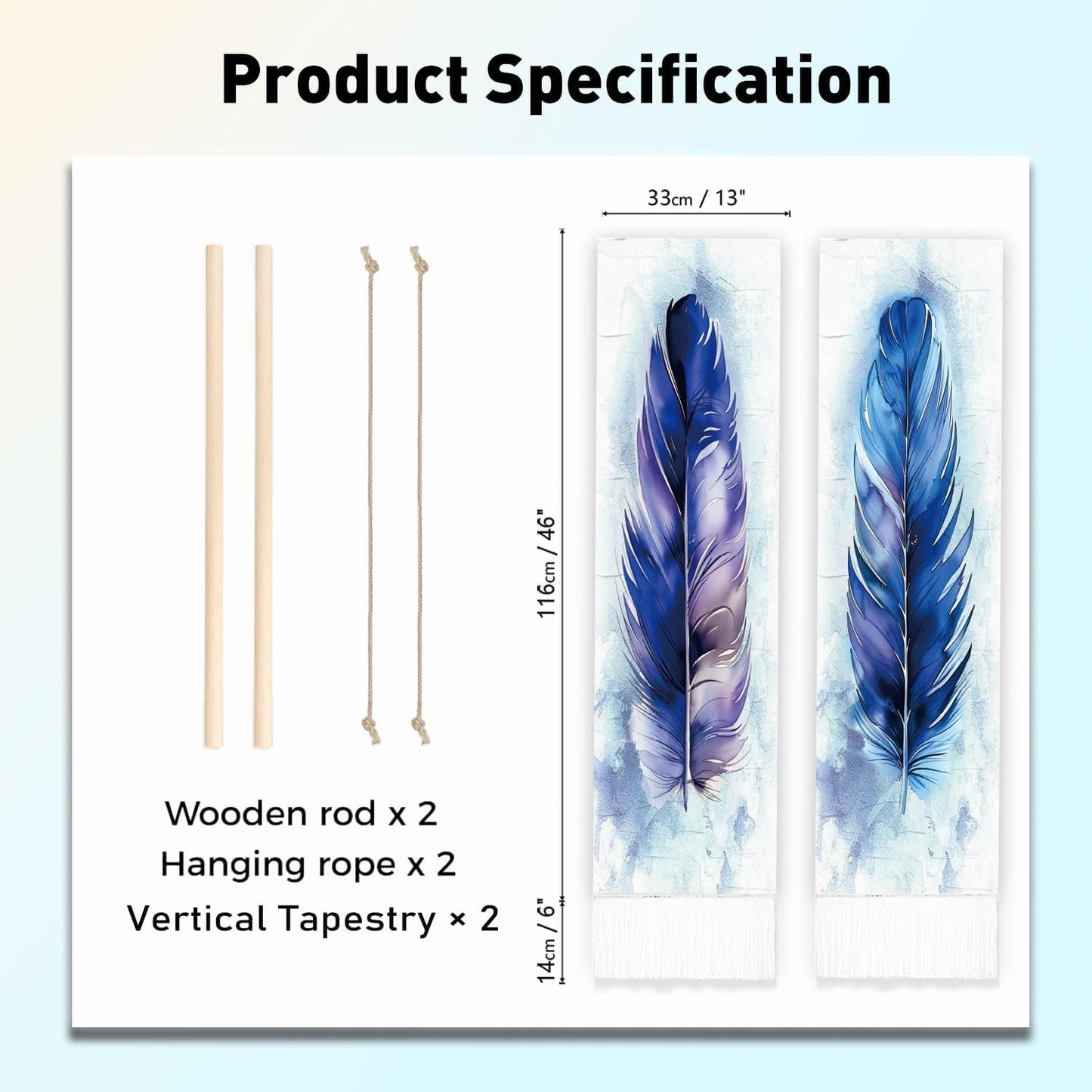 Tapiz plgreat pack alfombra plumas azul pared vertical Hogar - Accesorios y Decoración Naty Shop