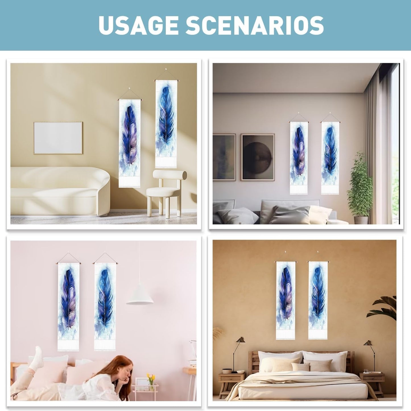 Tapiz plgreat pack alfombra plumas azul pared vertical Hogar - Accesorios y Decoración Naty Shop