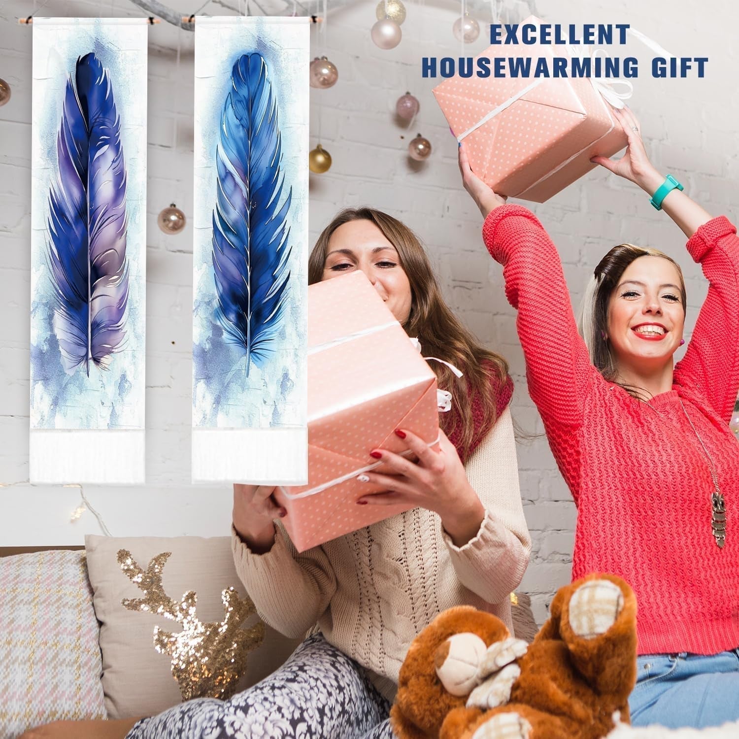 Tapiz plgreat pack alfombra plumas azul pared vertical Hogar - Accesorios y Decoración Naty Shop