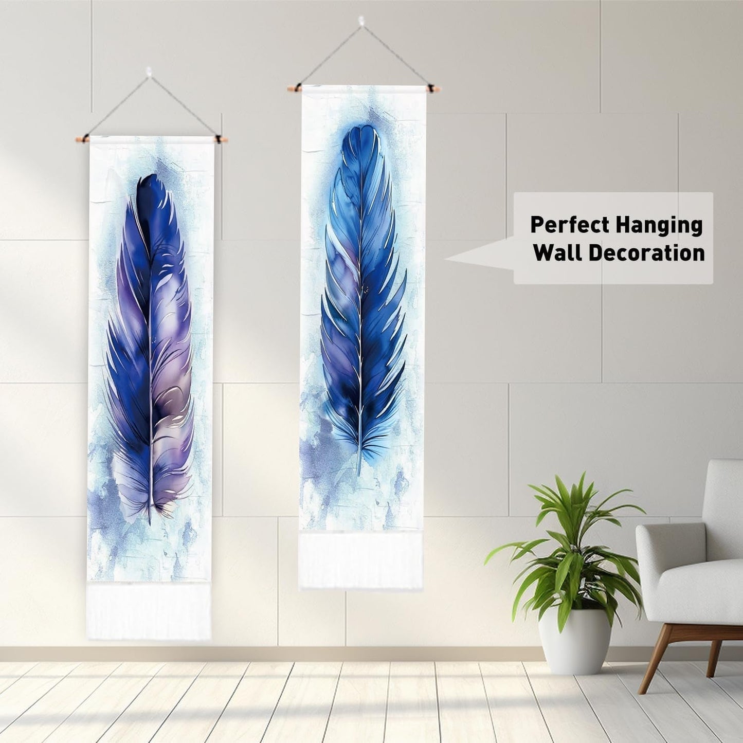 Tapiz plgreat pack alfombra plumas azul pared vertical Hogar - Accesorios y Decoración Naty Shop